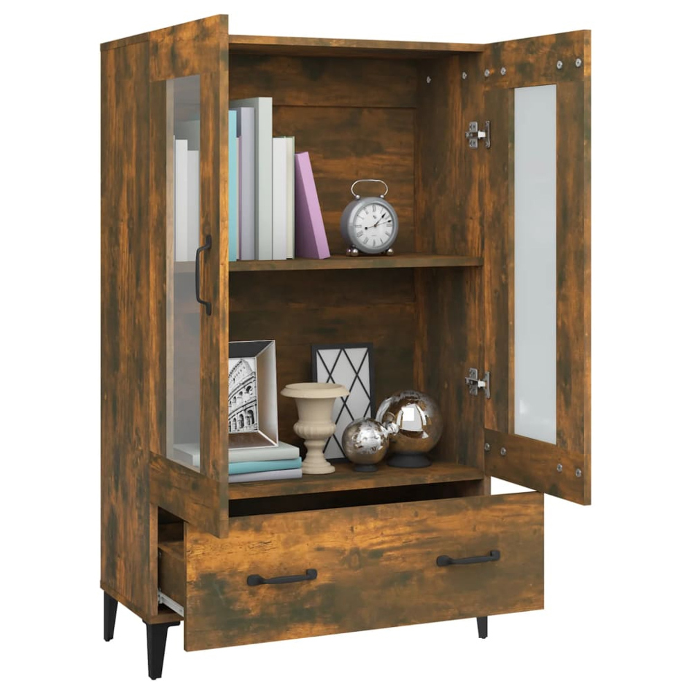 vidaXL 2 Glass Door Single Drawer Smoked Oak Highboard Image 3