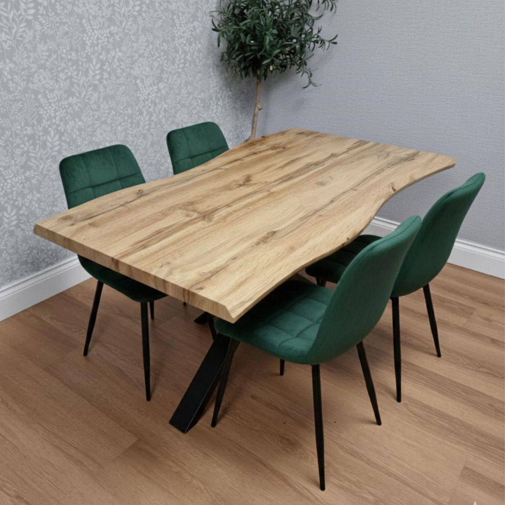 Portland 4 Seater Velvet Tufted Wooden Tabletop Dining Set Green Image 2