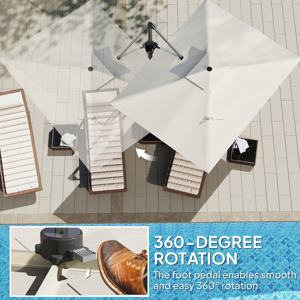 Outsunny 2 Tier Cream and Grey Wood Effect Rotating Cantilever Parasol 3.7m Image 7