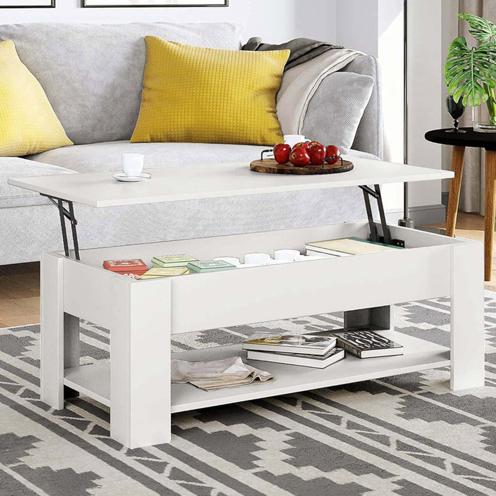 Comfy Living Single Shelf White High Gloss Lift Top Coffee Table Image 1