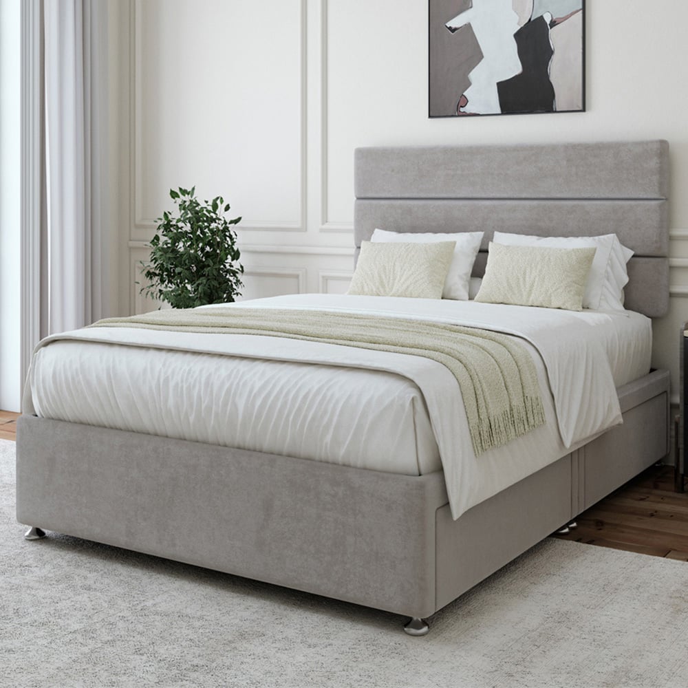 Bedmaster Super King Size Seal Grey Naples Velvet 4 Drawer Divan Base with Milan Headboard Image 1