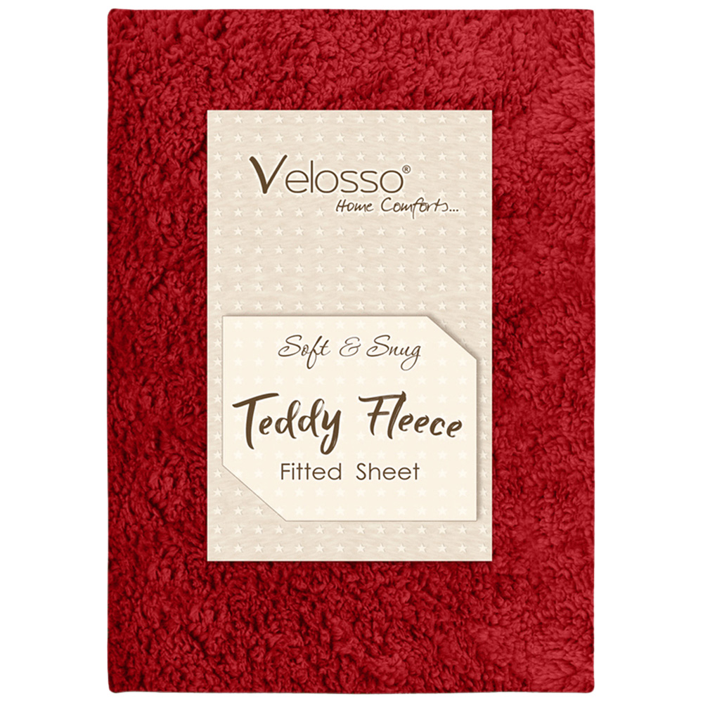 Velosso Double Red Teddy Fleece Fitted Sheet Image 1