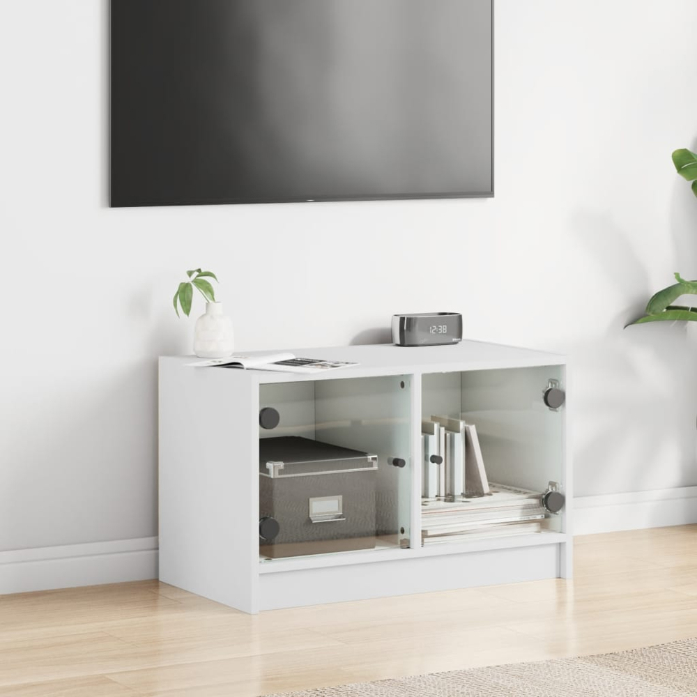 vidaXL 2 Glass Door White TV Cabinet Image 9
