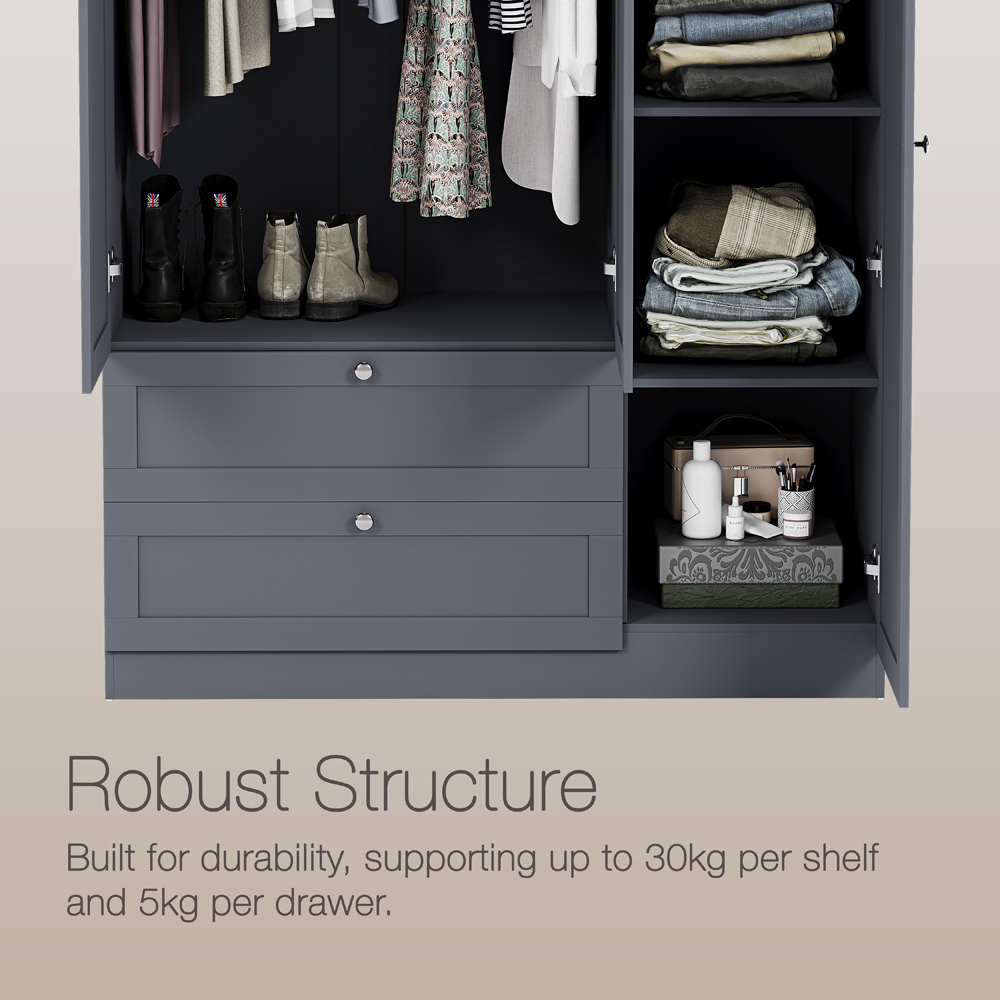 VIDA DESIGNS Altino 3 Door 2 Drawer Grey Shaker-Style Mirrored Wardrobe Image 6