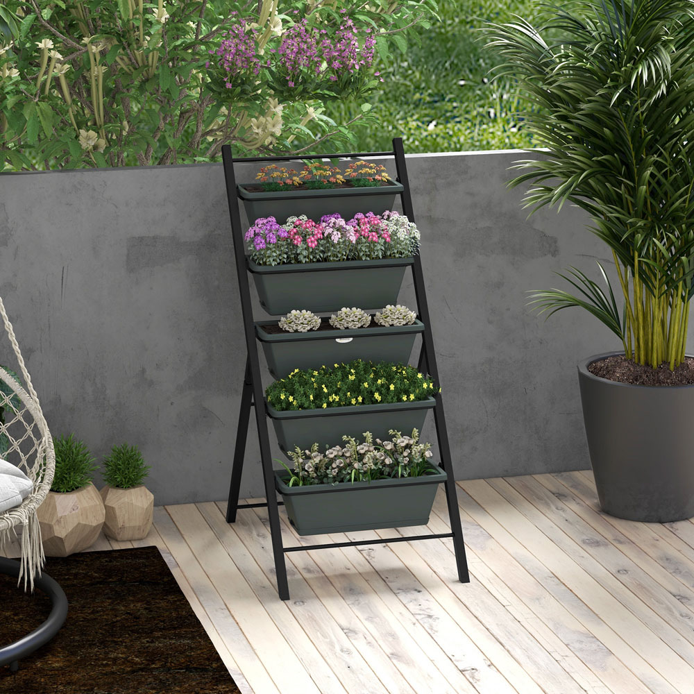 Outsunny Grey 5 Tier Vertical Raised Planter with Container Boxes Image 2
