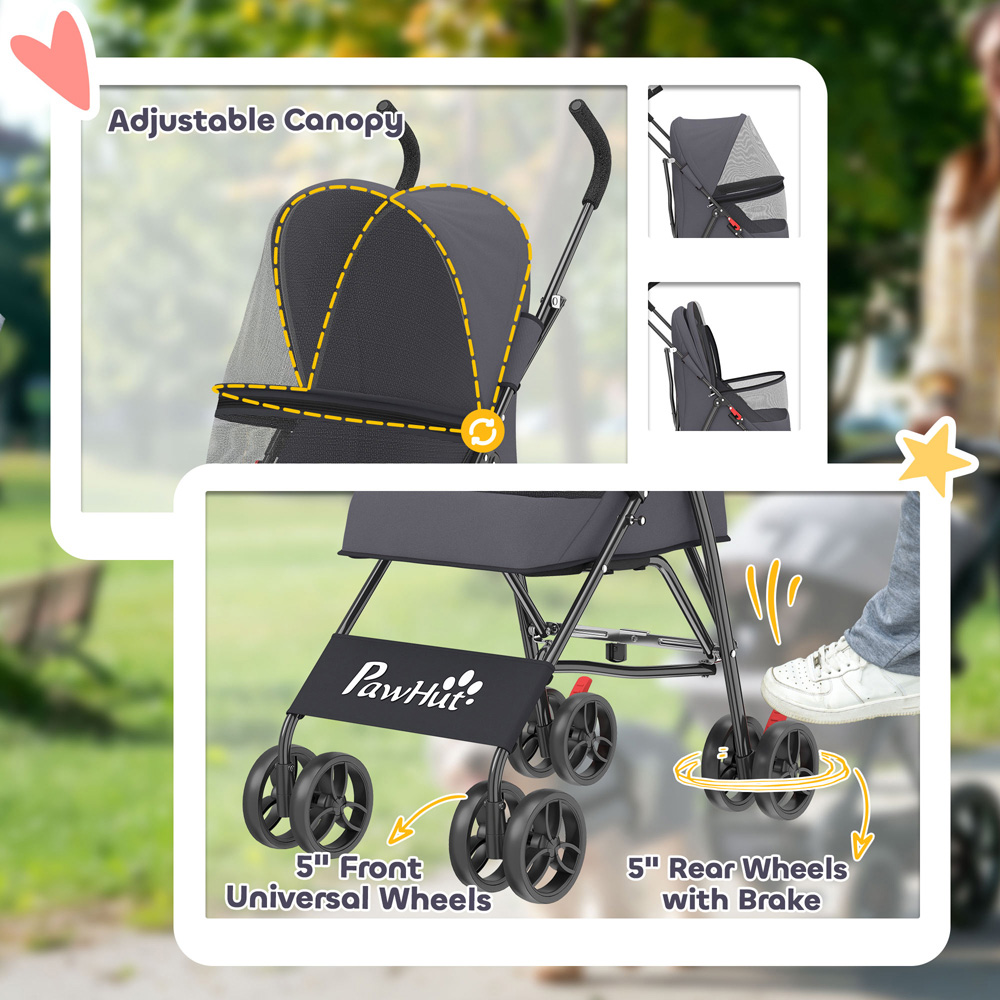 PawHut Dark Grey Foldable Dog Stroller with Mesh Windows for Mini Dogs Image 6