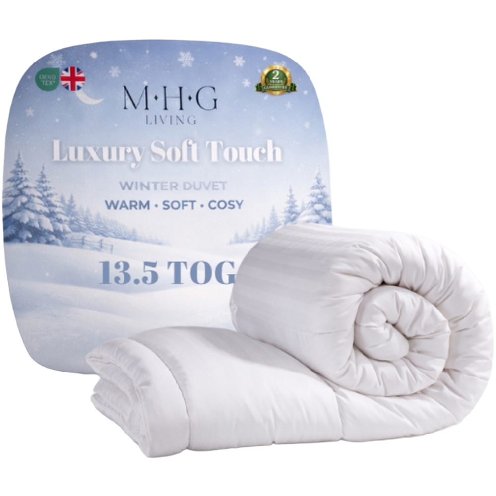 MHG Living Super King Size White Striped Warm Winter Hollowfibre Duvet 13.5 Tog Image 1