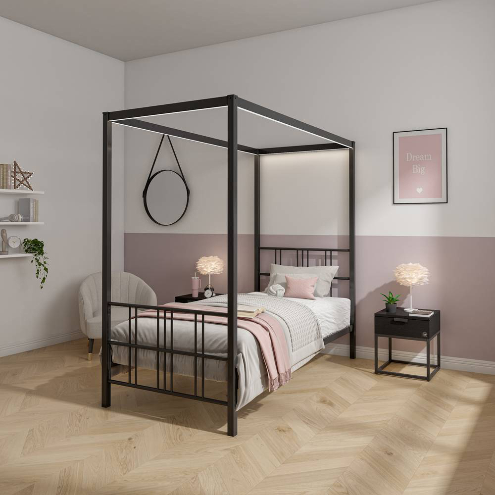 XR Living Fern Single Black 4 Poster Bed with White Soft Glow LED Light Image 4