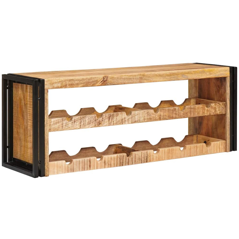 vidaXL 12 Bottle Brown Solid Rough Mango Wood Wall Mounted Wine Rack Image 1