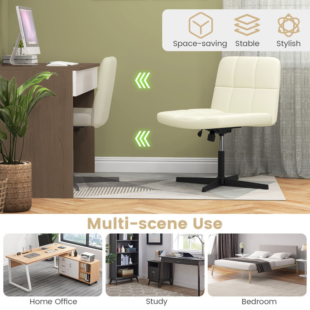 Costway Beige PU Leather Upholstered Office Chair Image 4