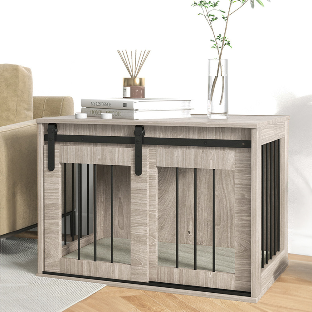 PawHut Brown Dog Crate End Table with Cushion 80cm Image 2