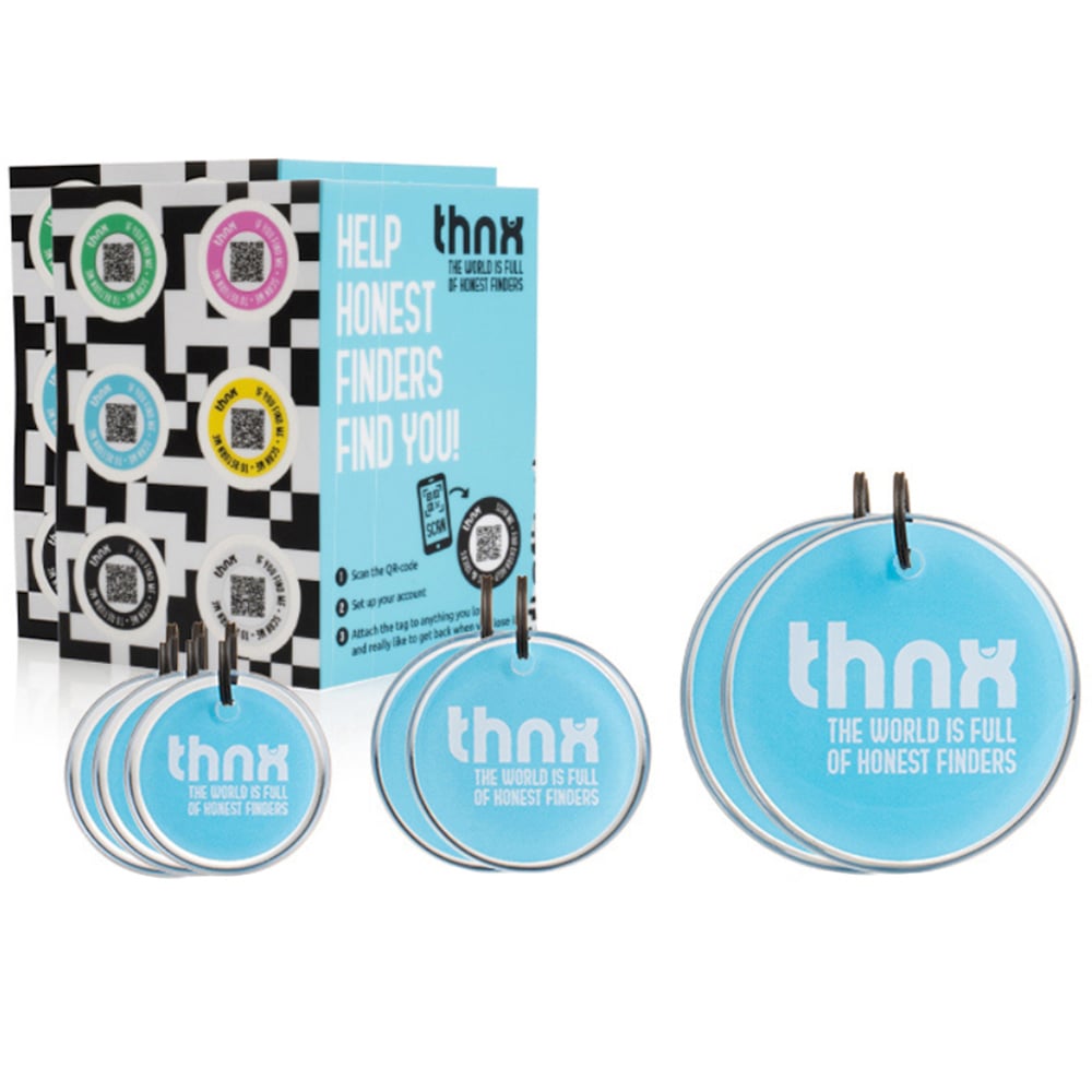 Thnx Blue Airtag Keychain and Stickers with QR Code Smart Pack XXL Image 1