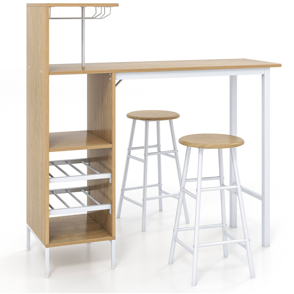 Costway 2 Seater Counter Height Dining Table Set Natural Image 2