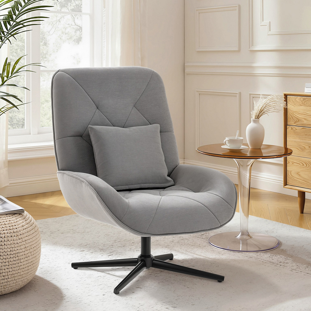 Portland Light Grey Chenille Swivel Accent Chair with Lumbar Pillow Image 2