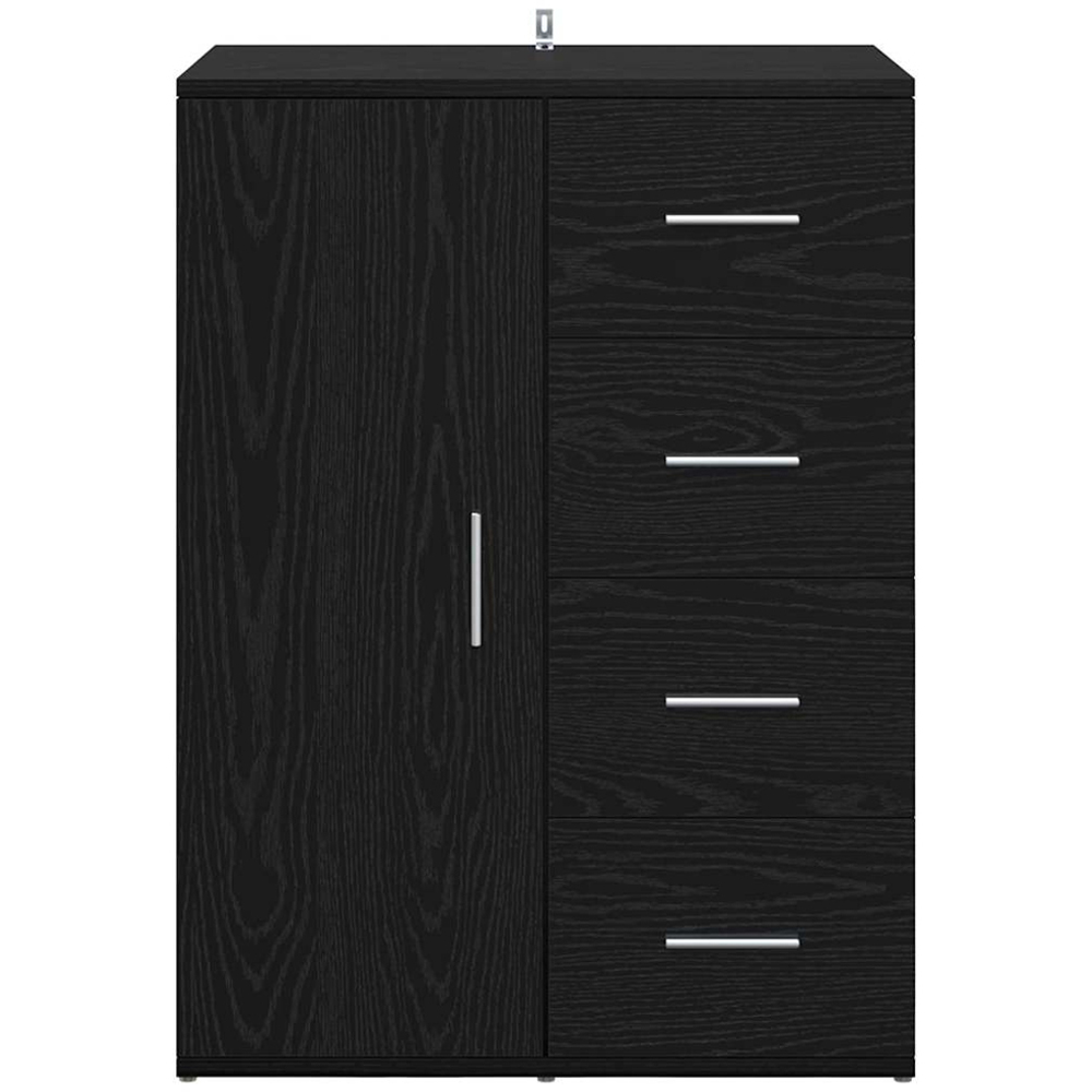 vidaXL Single Door 4 Drawer Black Oak Sideboard Image 4