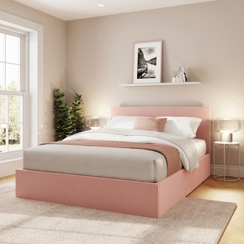 GFW Small Double Blush Pink Velvet End Lift Ottoman Bed with Memory Pocket Spring Mattress Image 8