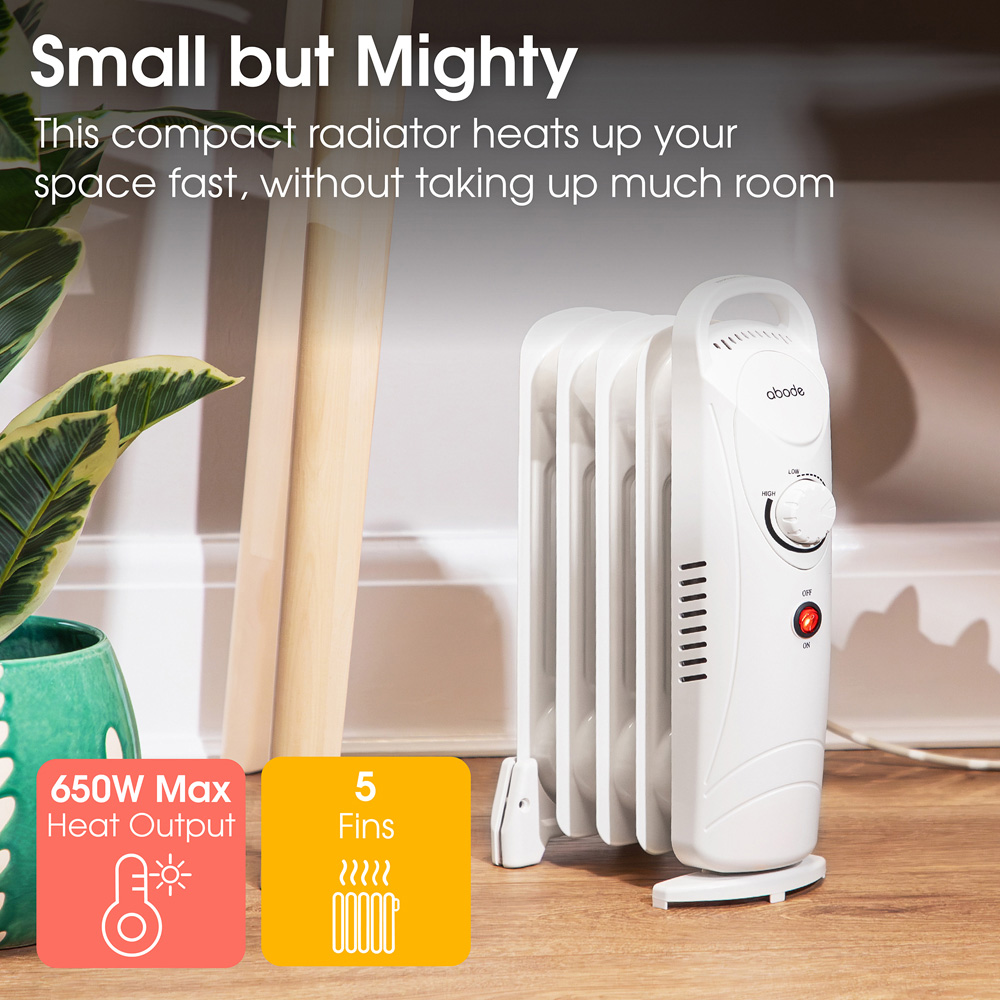 Abode AOFR5001 White 5-Fin Oil Filled Radiator 650W Image 4