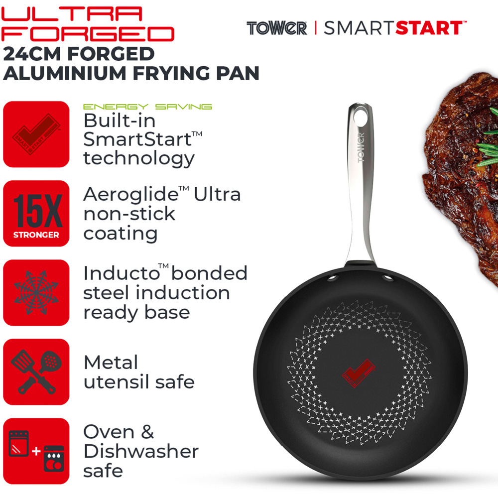 Tower Smart Start 24cm Black Ultra Forged Aluminium Non-Stick Frying Pan Image 2