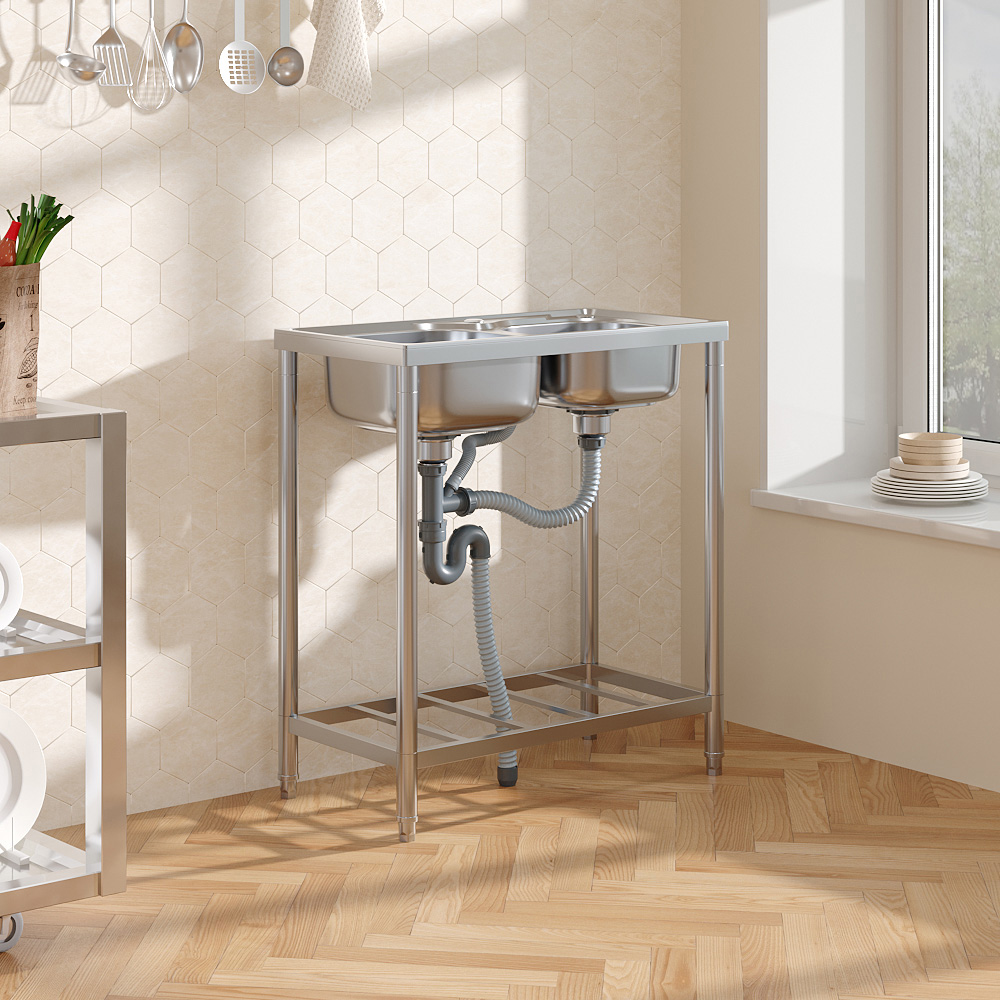 Living and Home Double Trough 201 Stainless Steel Commercial Sink Image 8