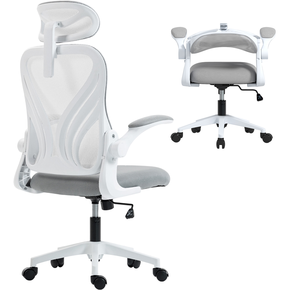 Portland Grey Mesh Height Adjustable Foldable Ergonomic Swivel Office Chair with Headrest Image 2
