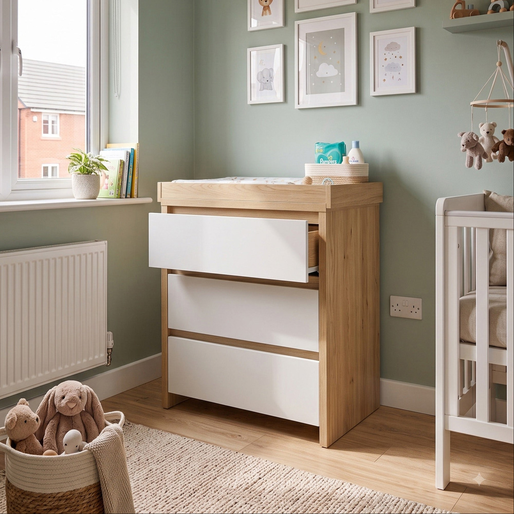 Shefa 880 3 Drawer Elm and White Kids Changing Unit Image 4