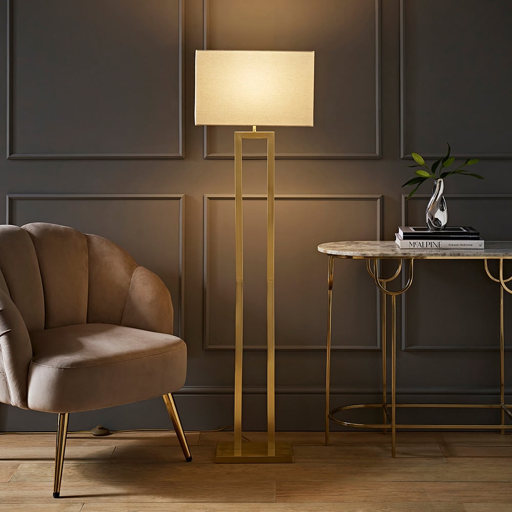 ValueLights Gloria Lamp Shade Gold Double Stem Metal LED Floor Lamp Image 6