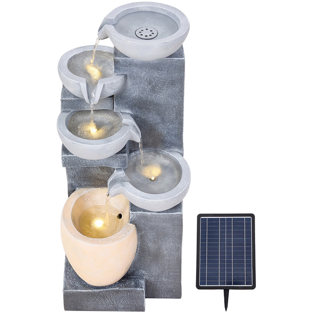 Living and Home 5-Tier Stone Effect Cascading Bowl Solar LED Water Feature Image 1