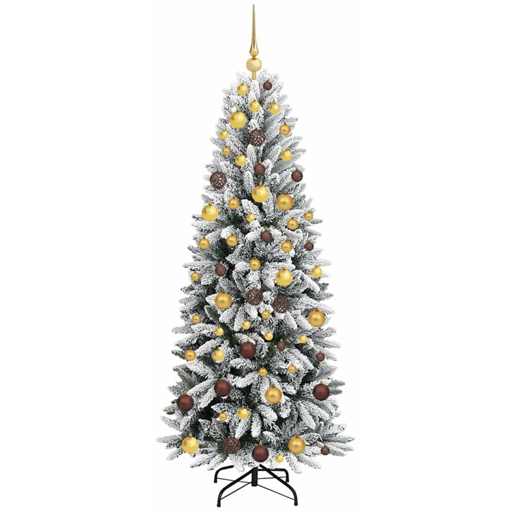 vidaXL Pre-Lit Gold Baubles Artificial Snow Flocked Christmas Tree 6ft Image 4