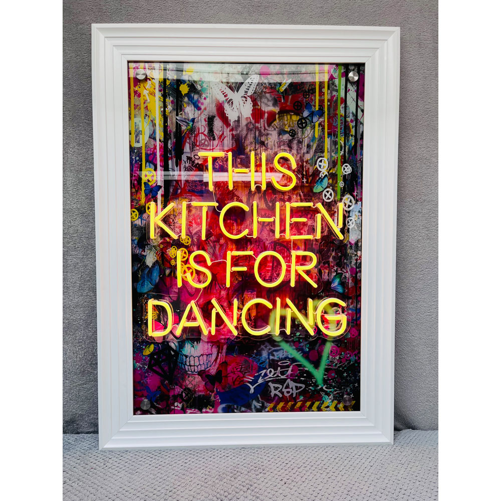 Splashbax This Kitchen is for Dancing White Premium Gallery Frame LED Neon Wall Art Image 2