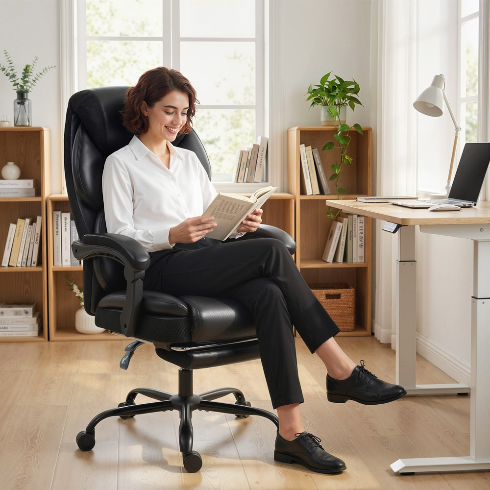 Portland Black Height Adjustable Office Chair with Footrest and Castors Image 2