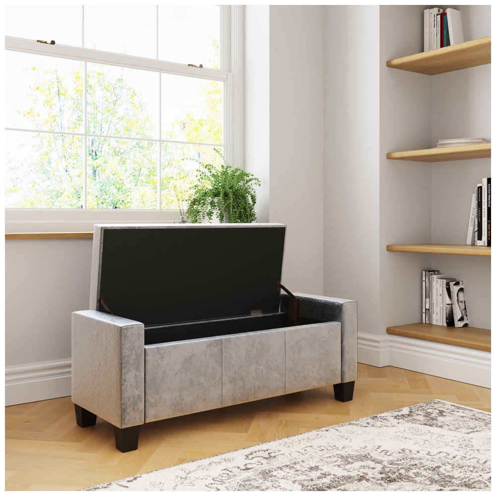 GFW Verona Grey Crushed Velvet Ottoman Storage Bench Image 7