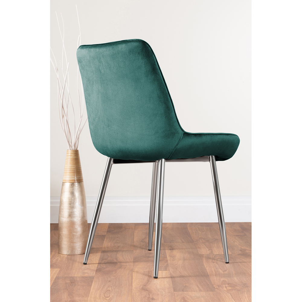 Furniturebox Cesano Set of 2 Green and Chrome Velvet Dining Chair Image 4