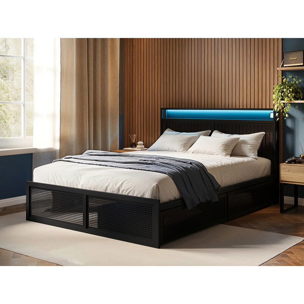 Flair Callan Small Double Black Metal Bed Frame with Storage and LED Image 6