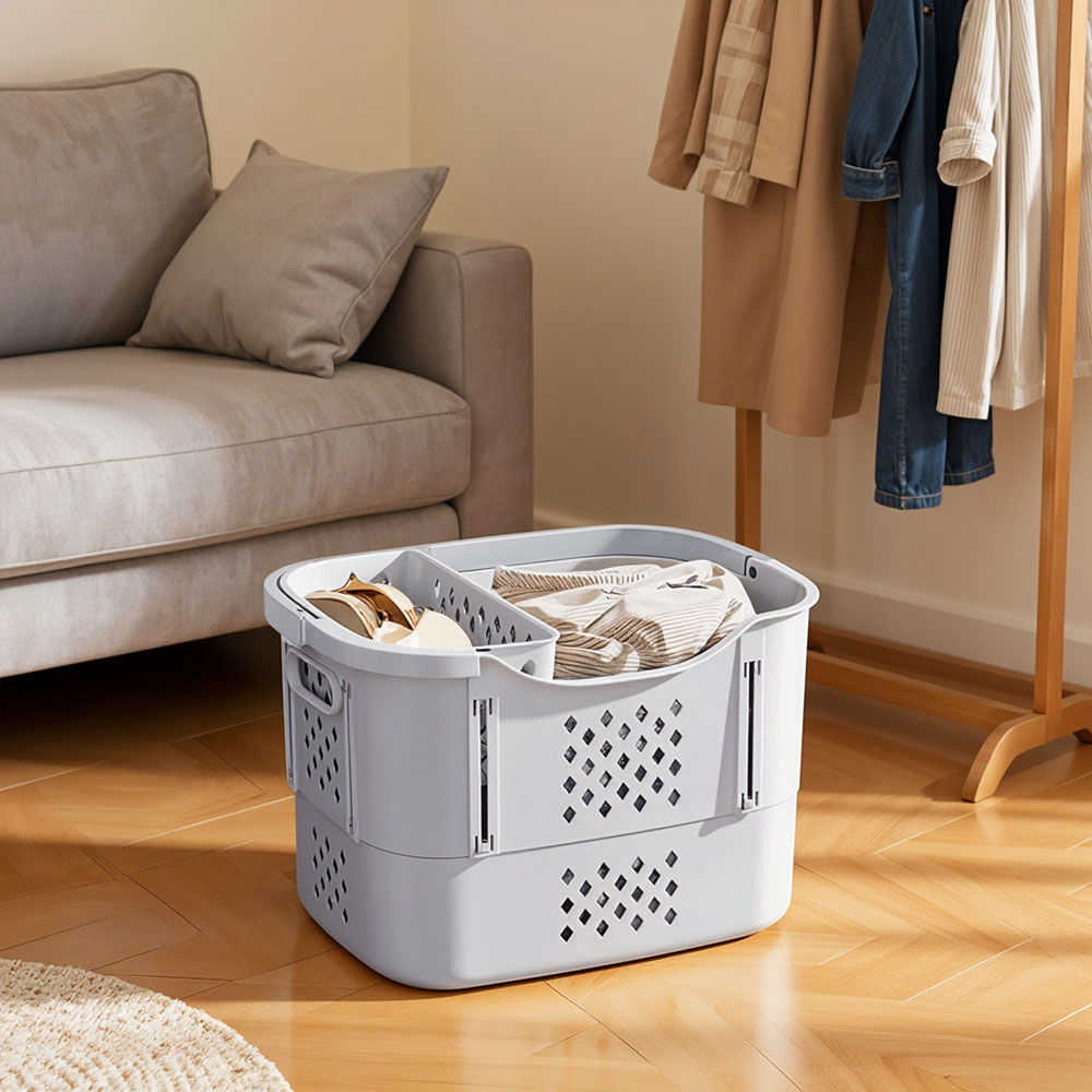 Living and Home Grey Freestanding Collapsible Portable Small Laundry Basket Image 7