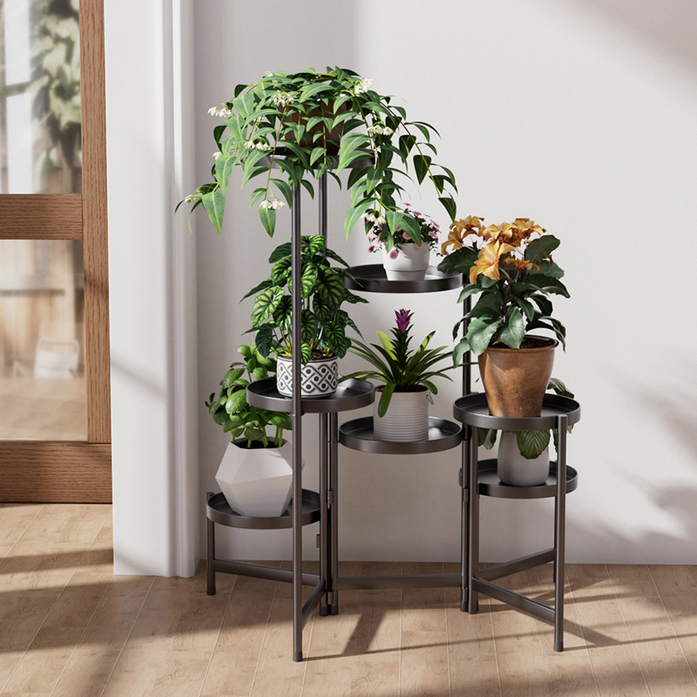 Living and Home Black 7-Tier Freestanding Foldable Metal Plant Stand Image 2