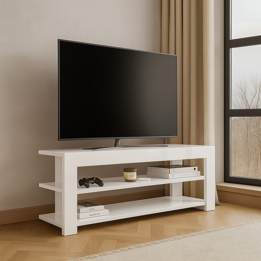 Decorotika Rita 2 Shelf White Corner TV Stand for 43 inch TV Image 4