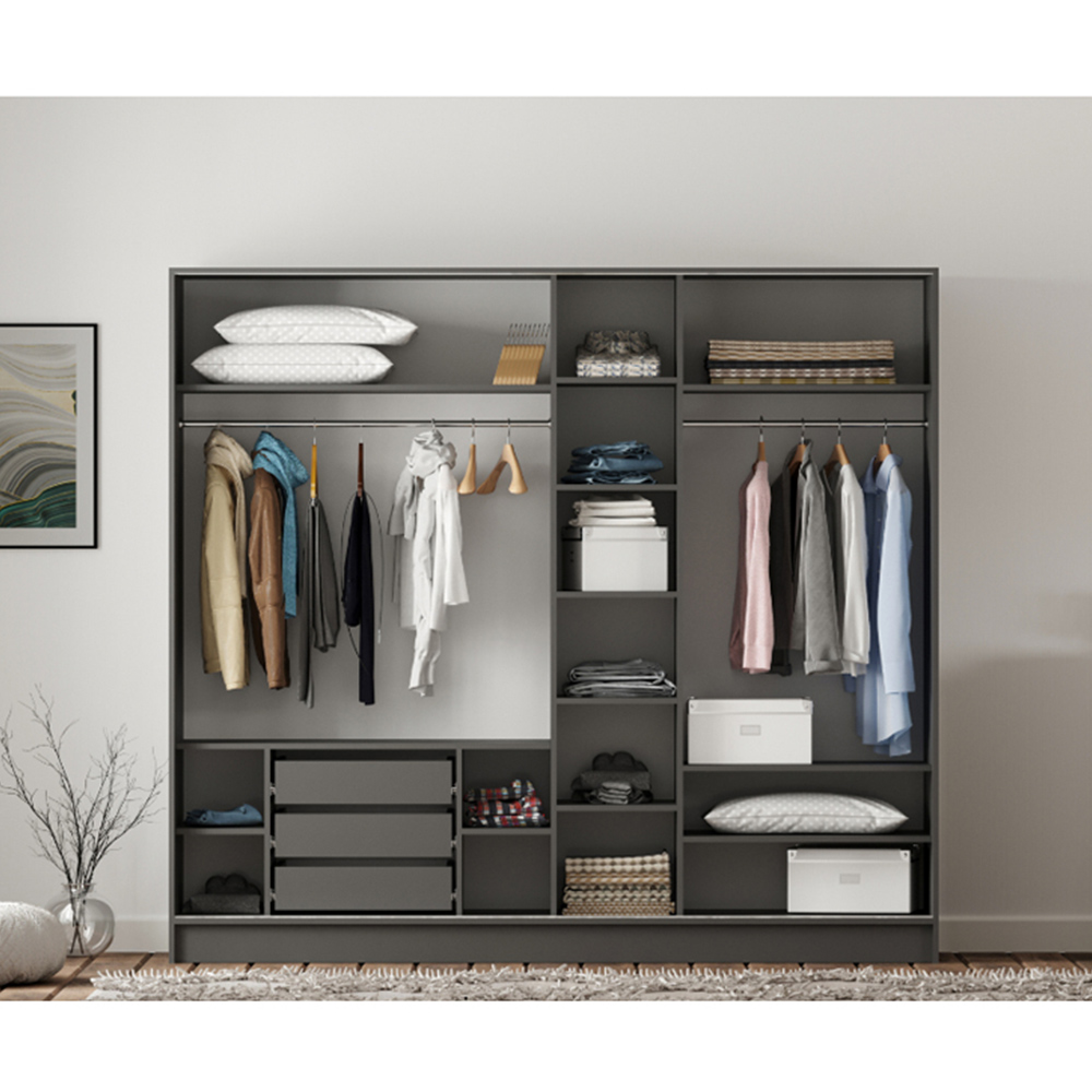 Evu MILANO XL Sliding Door Walnut and Anthracite Wardrobe Image 6