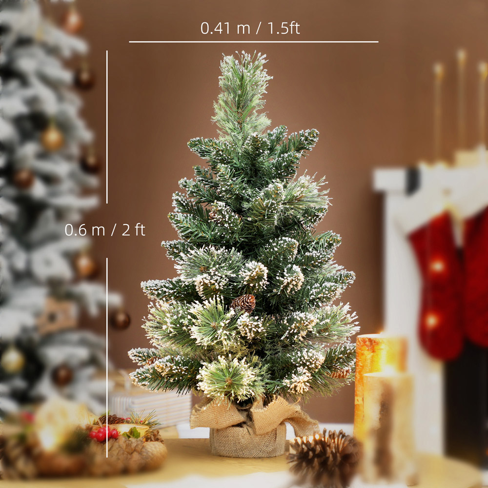 Everglow Pre-Lit Snow Flocked Tabletop Artificial Christmas Tree with Pinecones 2ft Image 9