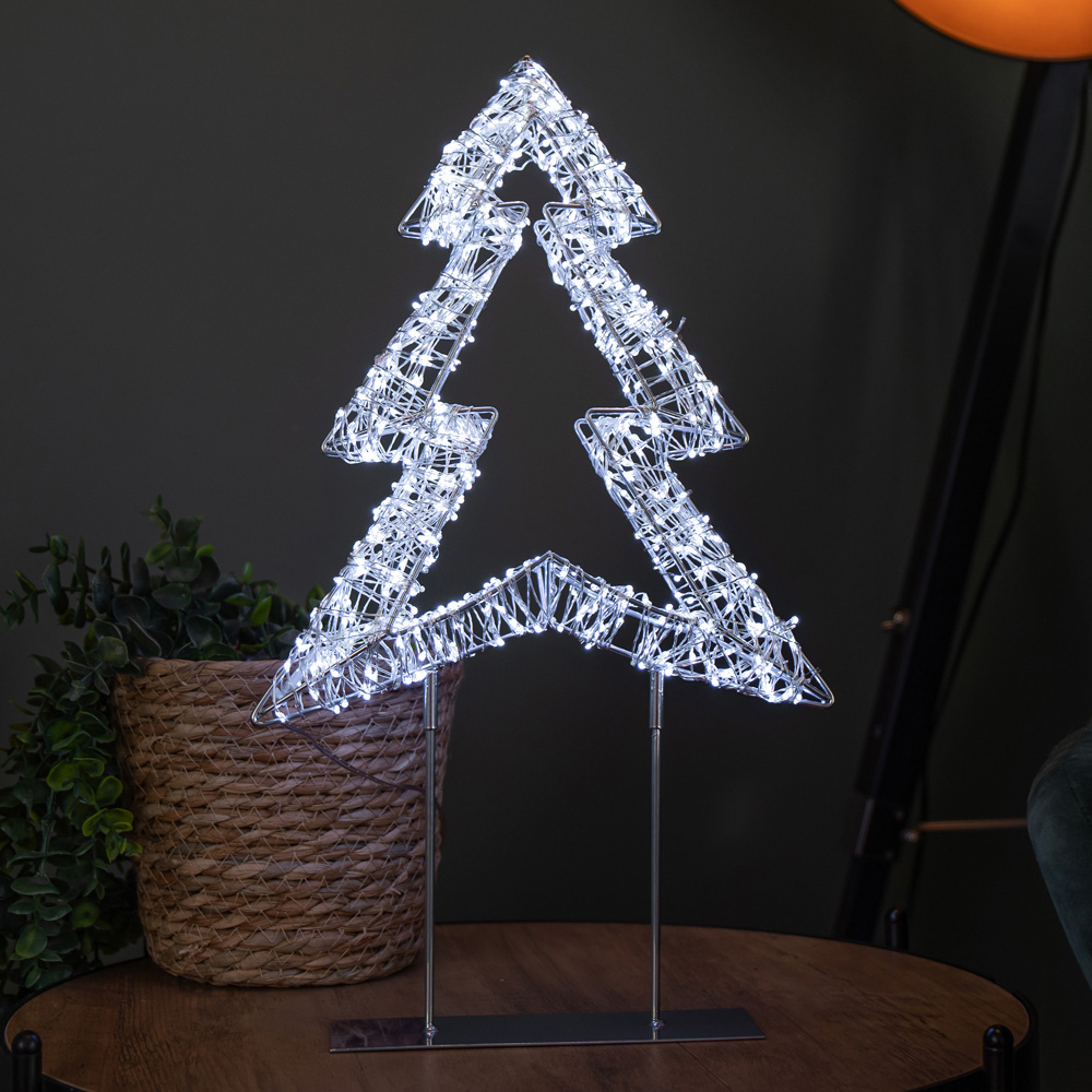 Samuel Alexander 720 White LED Light-Up Twinkling Silver Christmas Tree with Metal Stand 45cm Image 1