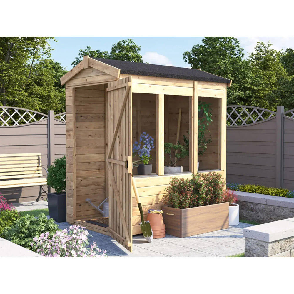 Dunster House Overlord 4 x 6ft Modular Brown Superfelt Apex Potting Shed Image 2