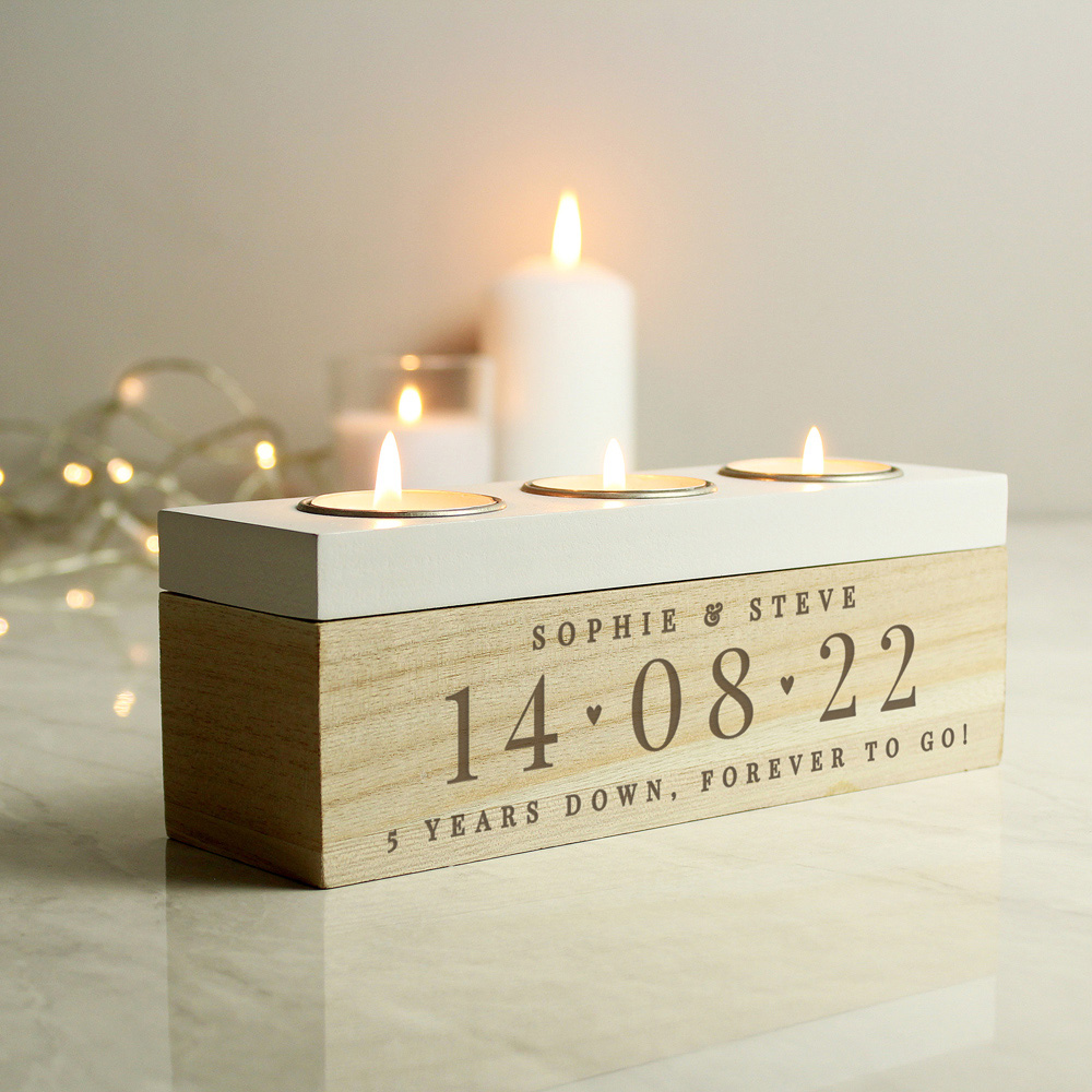 Personalised Memento 3 Piece Personalised Special Date Tea Light Box Image 2