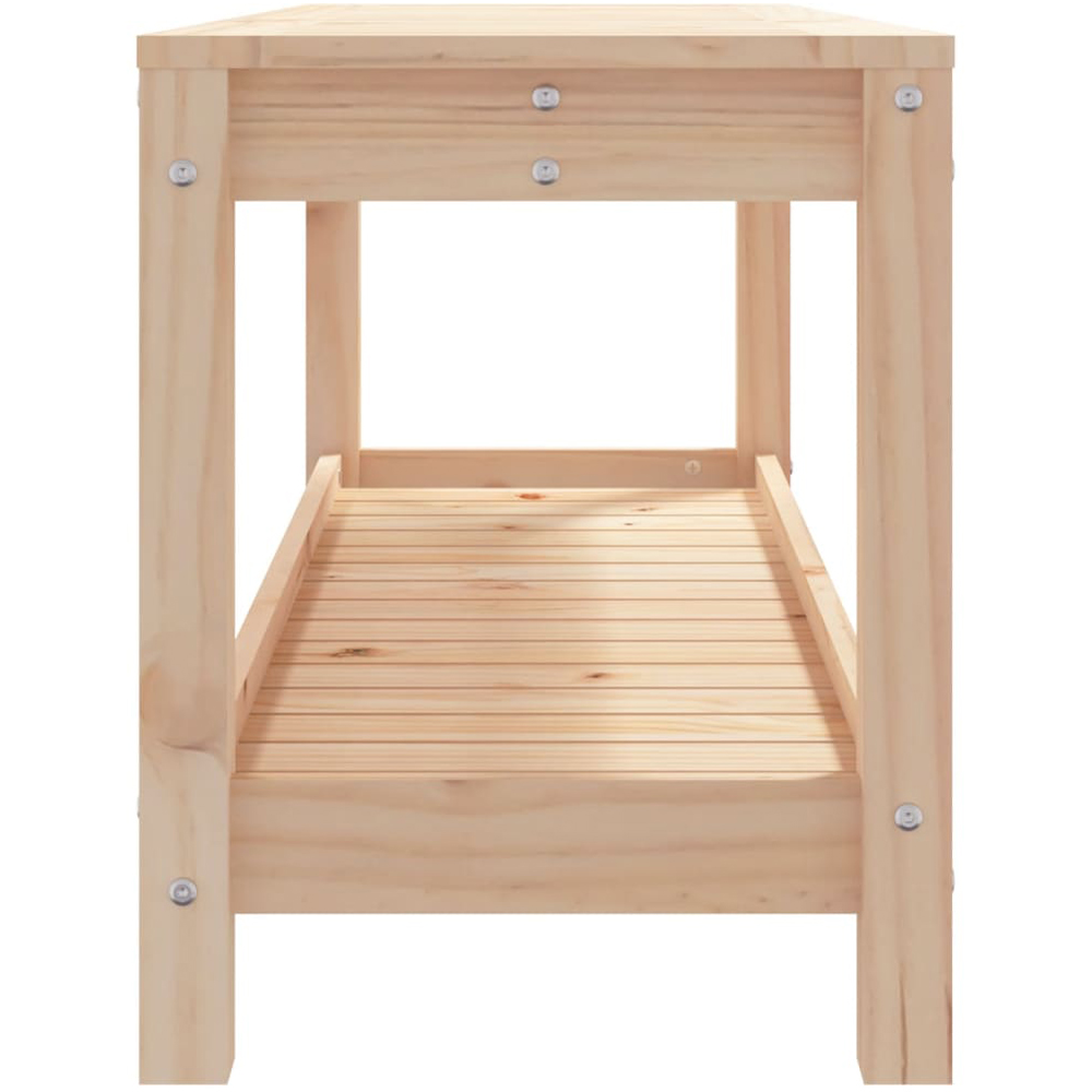 vidaXL 2 Seater Natural Solid Pine Wood Slatted Garden Bench with Shelf Image 5