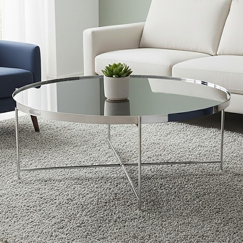 Premier Housewares Allure Silver Coffee Table with Mirrored Top Image 1