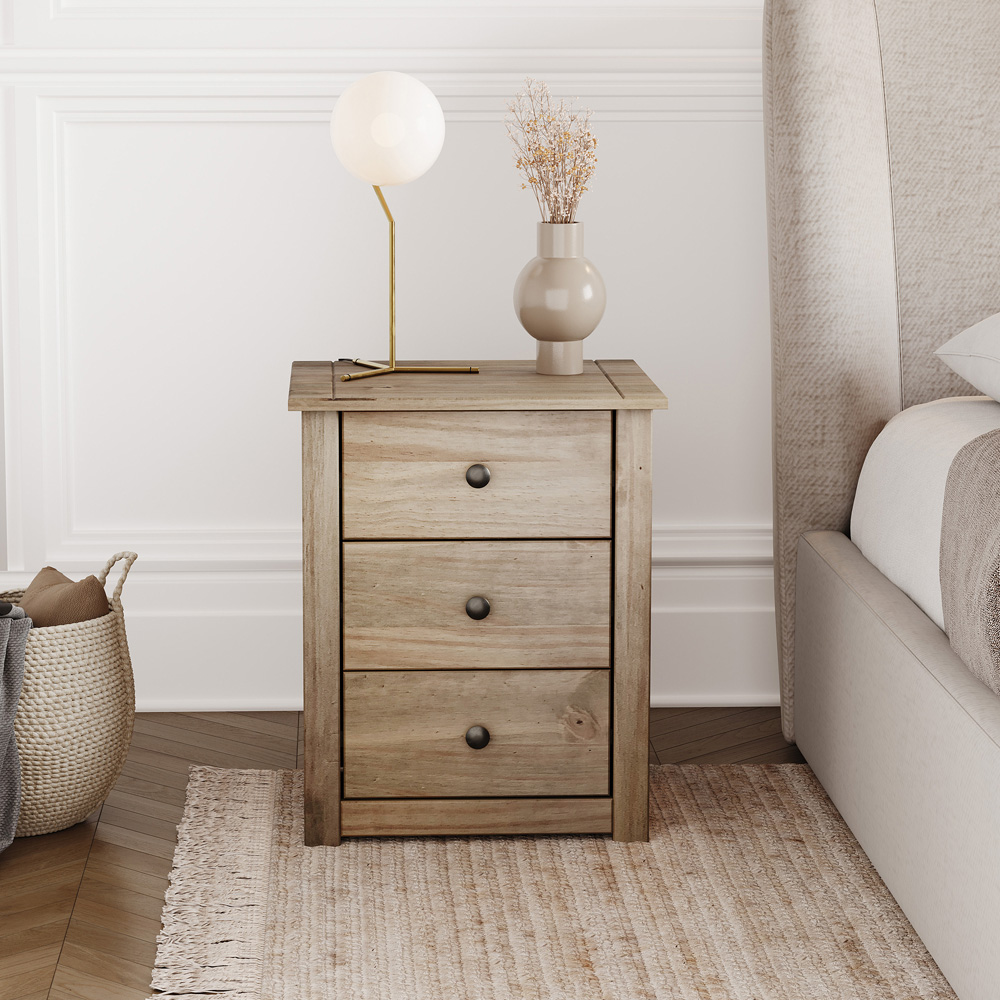 Vida Designs Panama 3 Drawer Pine Bedside Table Image 3