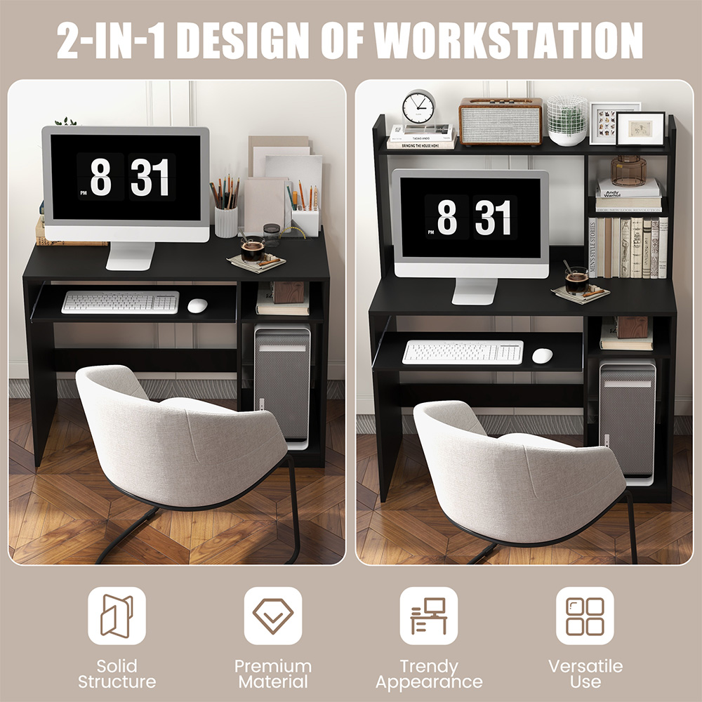 Costway 5 Shelf Computer Desk Black Image 8