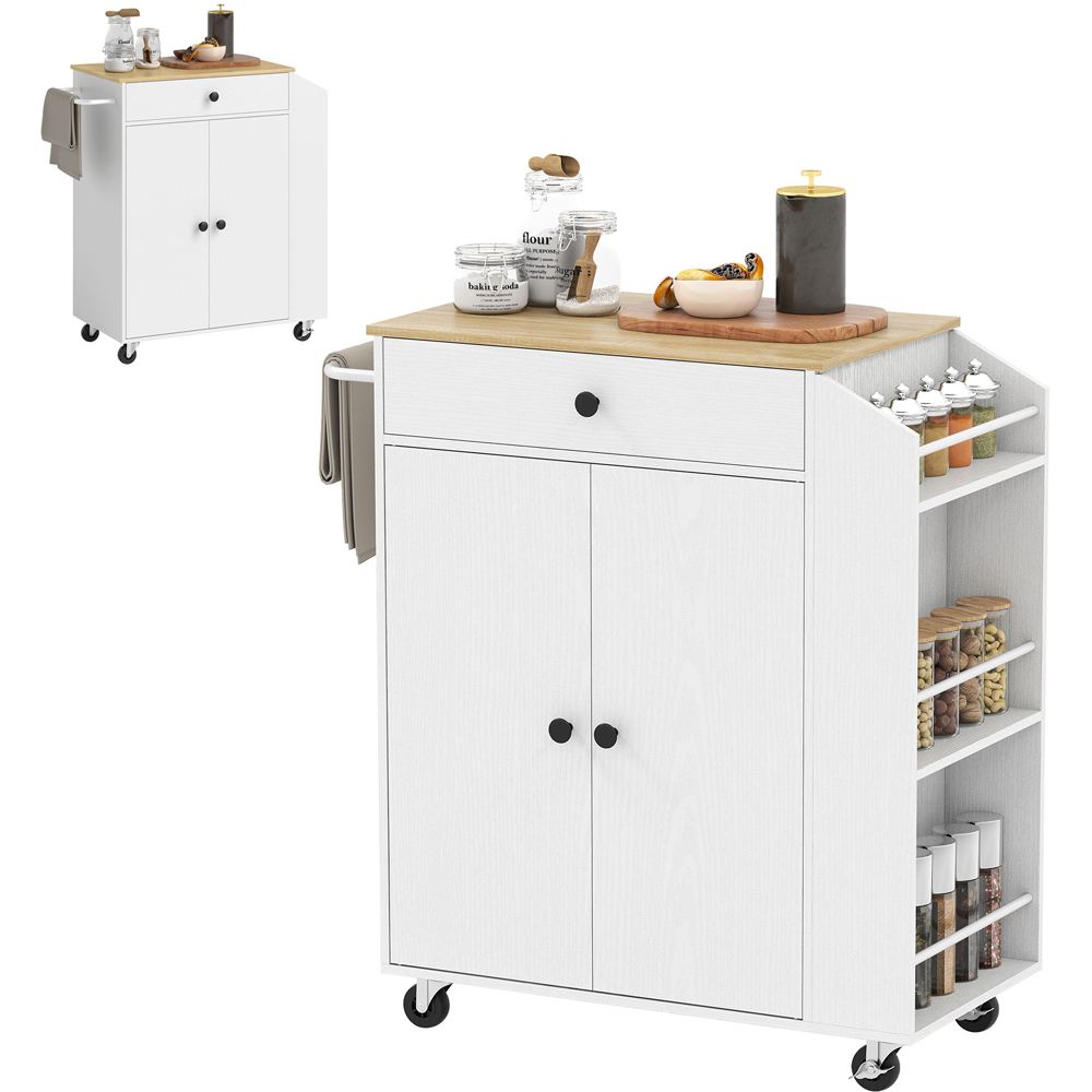 HOMCOM 2 Door Kitchen Island Cart with Towel Rack Image 3