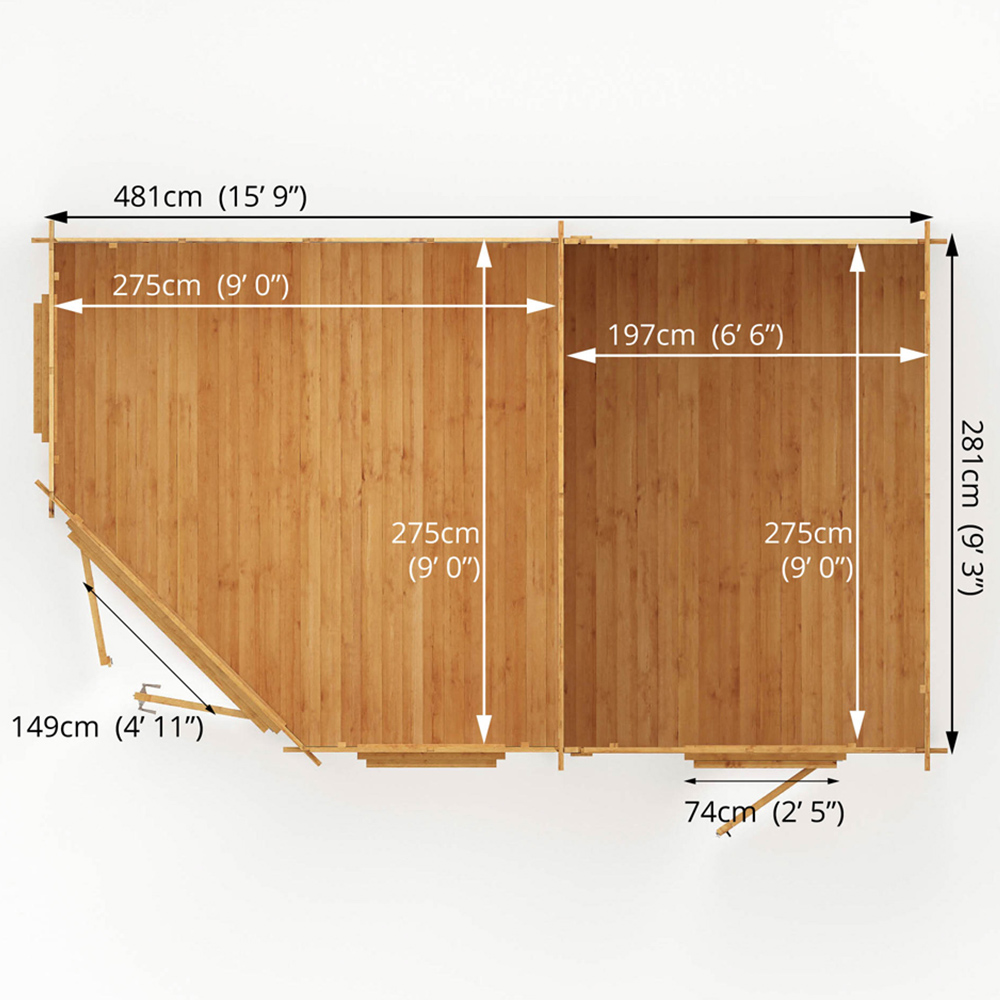 Mercia 16.4 x 9.8ft Corner Log Cabin with Side Shed Image 9