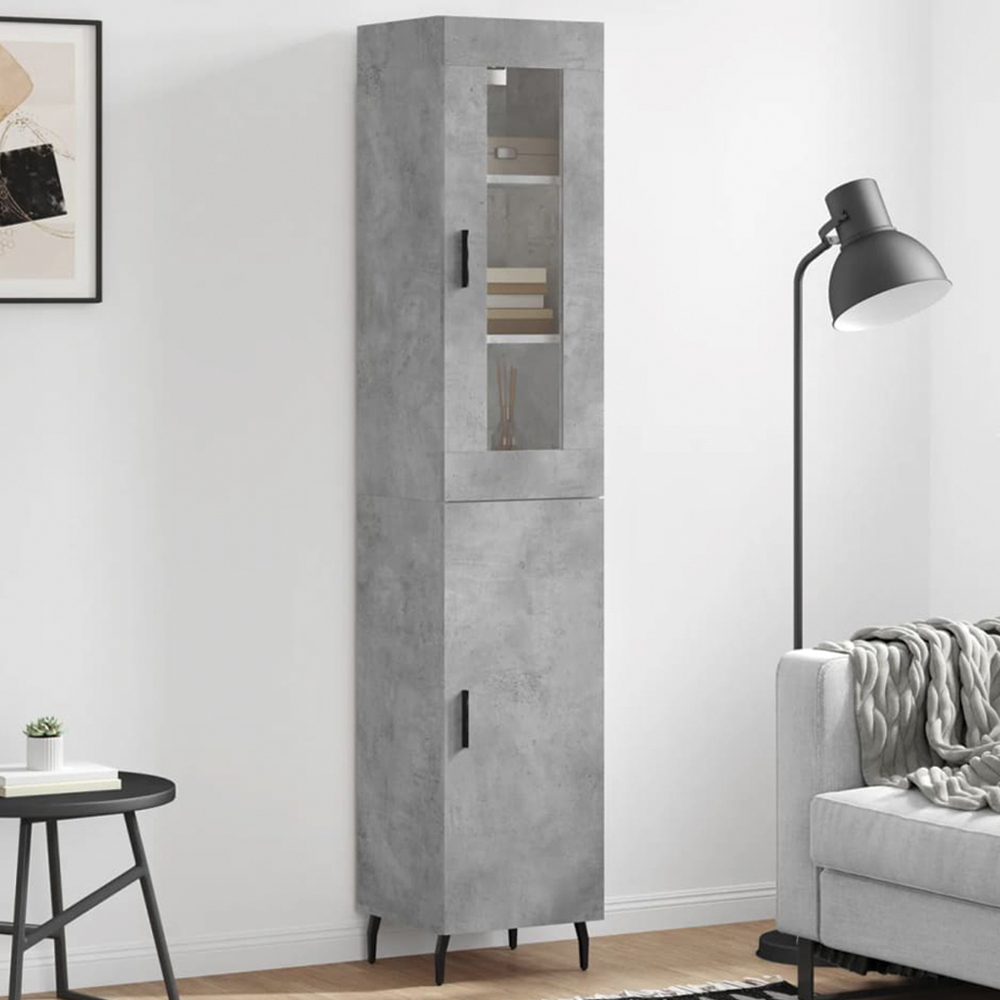 vidaXL 2 Glass Door Single Drawer Grey Highboard Image 1