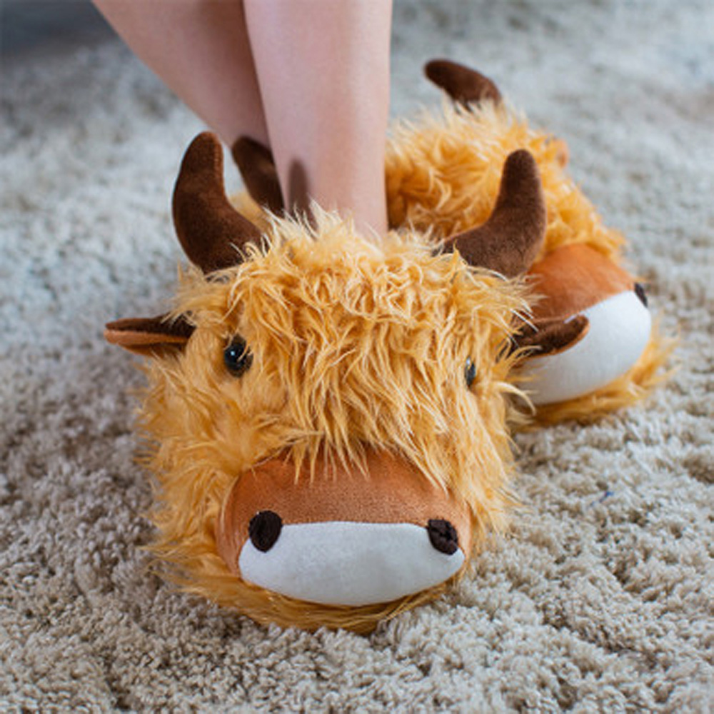 Menkind Fuzzy Friends Highland Cow Slippers Image 2