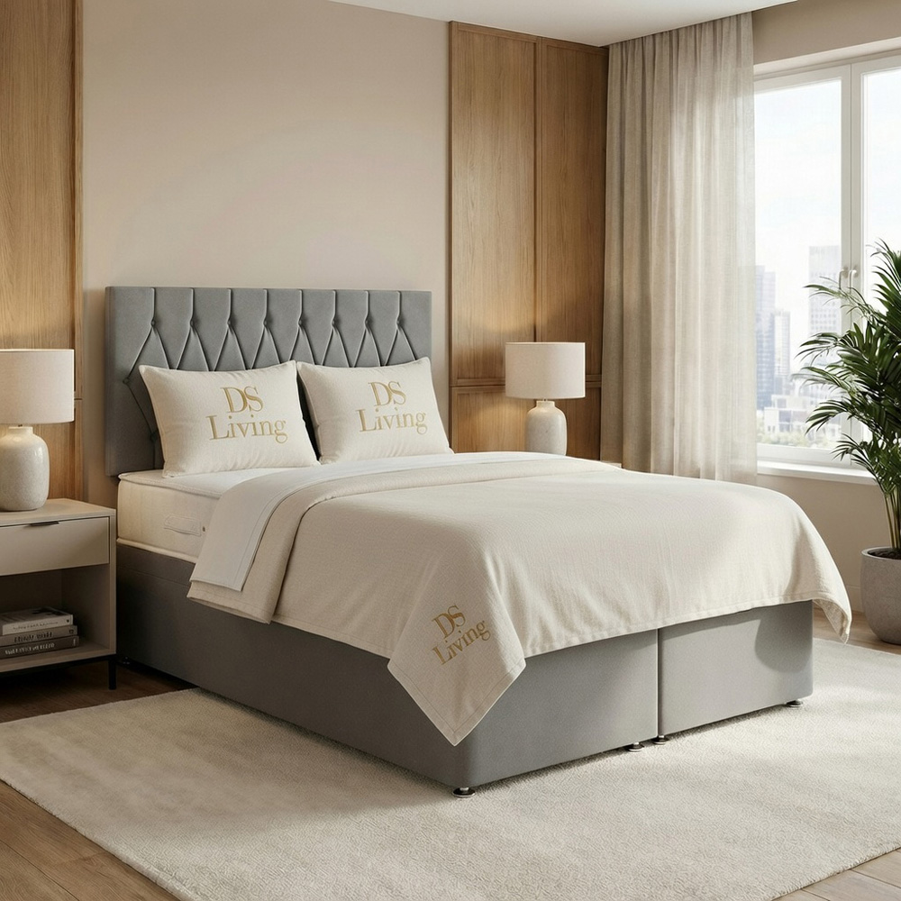 DS Living Diamond Super King Size Silver Upholstered Divan Bed Image 3